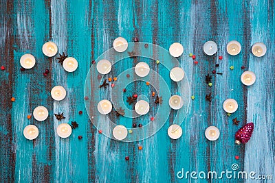 Inscription - 2017 new year made of burning candles Stock Photo