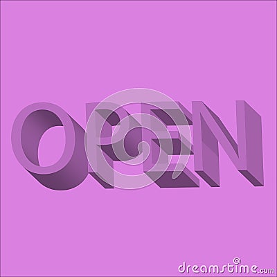 The inscription OPEN on a gray background. Vector, volumetric letters Stock Photo