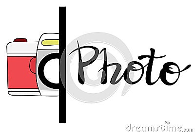 photo booth with the icon of the old camera half full. logo for the photographer, photo for memory. Doodle style. Vector Illustration