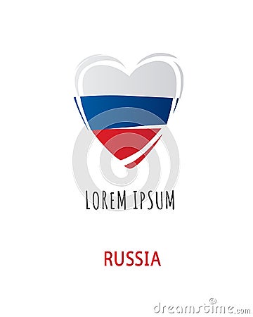 Inscription Russia, logo with heart. Vector Illustration