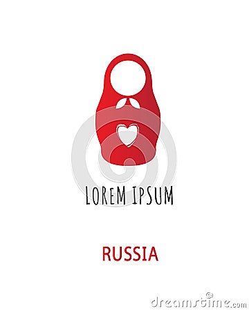 Inscription Russia, lorem ipsum with Russian doll. Vector Illustration