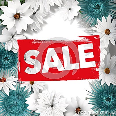 Inscription sale on a summer background with flowers, website background, sale Stock Photo