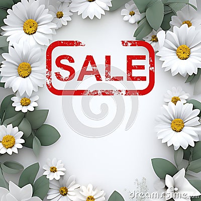 Inscription sale on a summer background with flowers, website background, sale Stock Photo