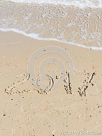 2017 inscription on the sand Stock Photo