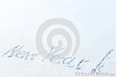 The inscription on the snow, happy new year Stock Photo