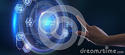 Inscription SOFTWARE TESTING on the virtual display. Business, modern technology, internet and networking concept Stock Photo