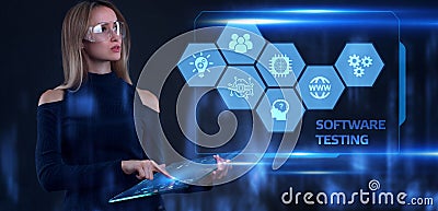Inscription SOFTWARE TESTING on the virtual display. Business, modern technology, internet and networking concept Stock Photo