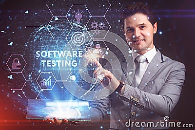 Inscription SOFTWARE TESTING on the virtual display. Business, modern technology, internet and networking concept Stock Photo