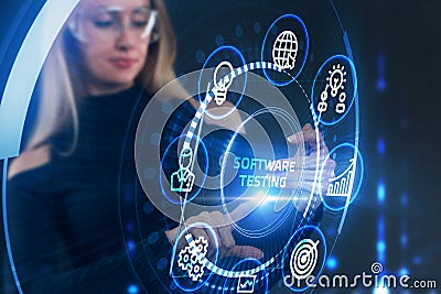Inscription SOFTWARE TESTING on the virtual display. Business, modern technology, internet and networking concept Stock Photo