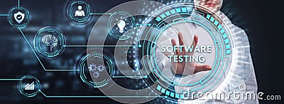 Inscription SOFTWARE TESTING on the virtual display. Business, modern technology, internet and networking concept Stock Photo