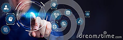 Inscription SOFTWARE TESTING on the virtual display. Business, modern technology, internet and networking concept Stock Photo