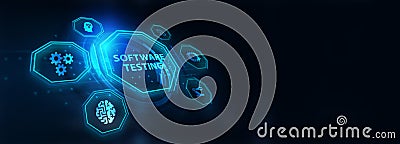 Inscription SOFTWARE TESTING on the virtual display. Business, modern technology, internet and networking concept. 3d Cartoon Illustration