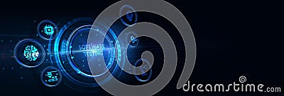 Inscription SOFTWARE TESTING on the virtual display. Business, modern technology, internet and networking concept. 3d illustration Cartoon Illustration