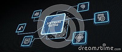 Inscription SOFTWARE TESTING on the virtual display. Business, modern technology, internet and networking concept. 3d Cartoon Illustration