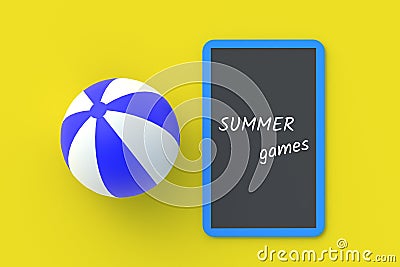 Inscription summer games on chalkboard near striped beach ball. Summer vacation. Travel concept Stock Photo