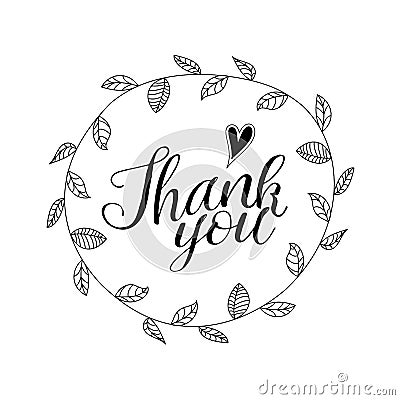 Inscription Thank you with hand drawn floral Vector Illustration