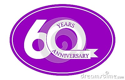 Inscription of 60 years anniversary of the blue oval, simple design Vector Illustration