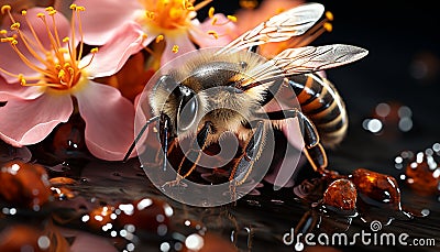 Insect bee, nature animal, macro honey pollination Honey bee pollen flower generated by AI Stock Photo