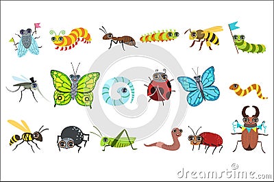 Insect Cartoon Images Set Vector Illustration