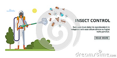 Insect control banner horizontal, cartoon style Vector Illustration