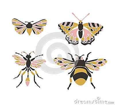 Insect icons, vector set. Abstract triangular style. Vector Illustration