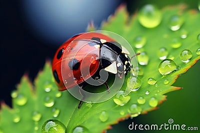 Insect ladybug on the street in dewdrops Stock Photo