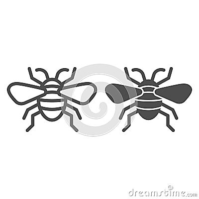 Insect line and solid icon, Insects concept, bee sign on white background, flying insect icon in outline style for Vector Illustration