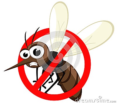 Insect mosquito in prohibition sign, stop mosquito on a white Vector Illustration