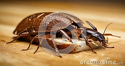 An insect's feast - A beetle savors a slice of bread Stock Photo