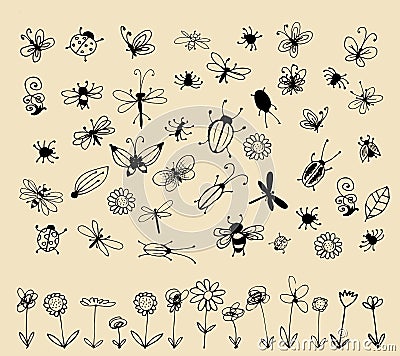 Insect sketch collection for your design Vector Illustration
