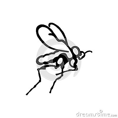 Insect with wings or mosquito. black silhouette. Outline illustration. Tattoo, sticker, logo, emblem. stylization. Vector Illustration