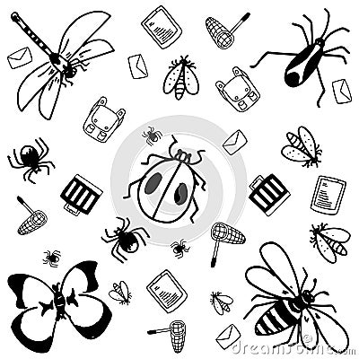 Insects doodle for kids Vector Illustration