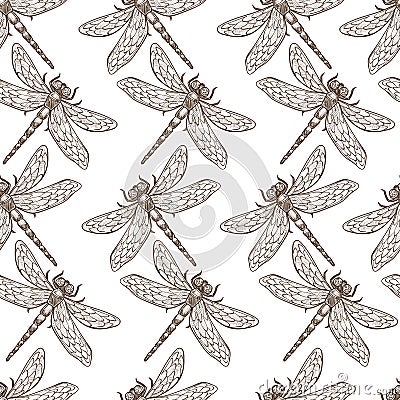 Insects that fly and creep monochrome sepia sketches seamless pattern. Vector Illustration