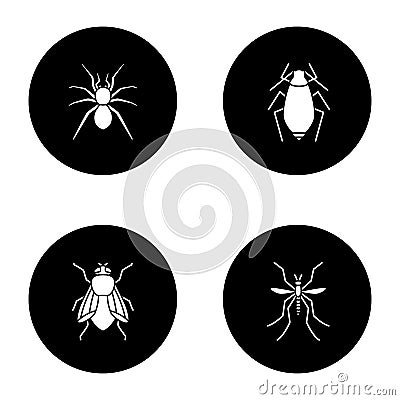 Insects glyph icons set Vector Illustration