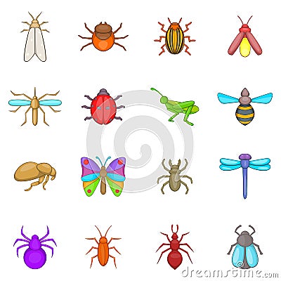 Insects icons set, cartoon style Cartoon Illustration