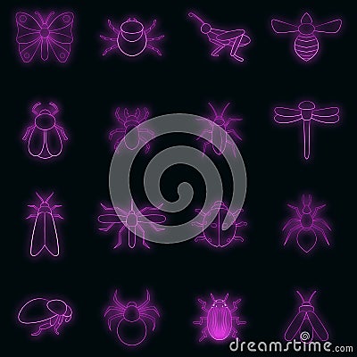 Insects icons set vector neon Vector Illustration