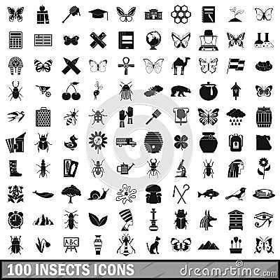 100 insects icons set, simple style Vector Illustration