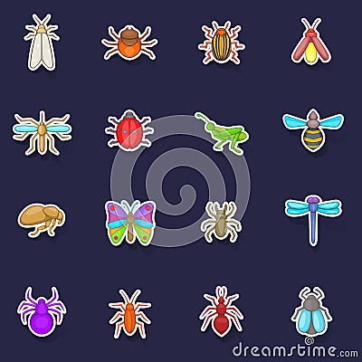 Insects icons set vector sticker Vector Illustration