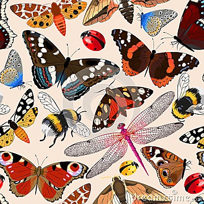 Insects seamless pattern Vector Illustration