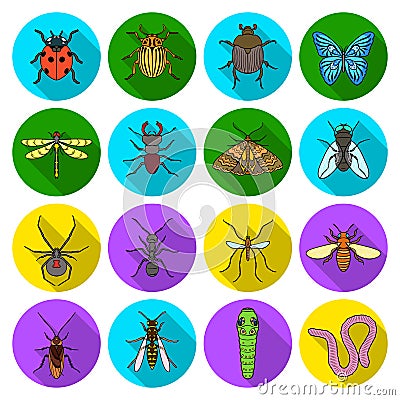 Insects set icons in flat style. Big collection of insects vector symbol stock illustration Vector Illustration