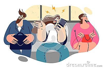 Insensitive woman bus passenger speaks loudly on phone, violating public transport etiquette Vector Illustration