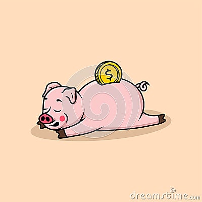 Insert coin into piggy Bank. Cute Pink Pig Bank Cartoon Vector Vector Illustration