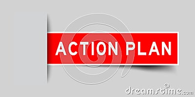 Inserted red sticker label with word action plan on gray background Vector Illustration