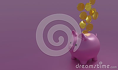 Inserting a coin into a piggy bank.3d render, illustration Cartoon Illustration