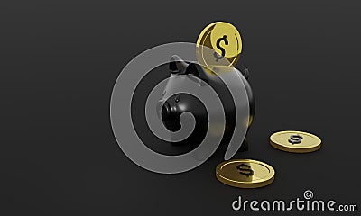 Inserting a coin into a piggy bank.3d render, illustration Cartoon Illustration