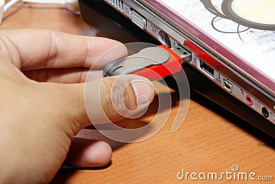 Inserting Thumb Drive Stock Photo