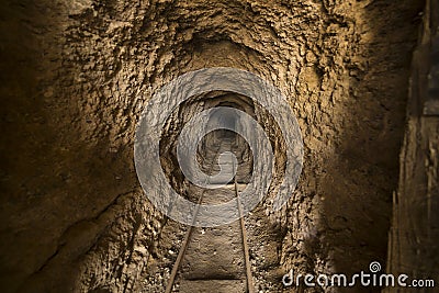 Inside abandoned gold mine tunnel or shaft in the Nevada desert. Stock Photo