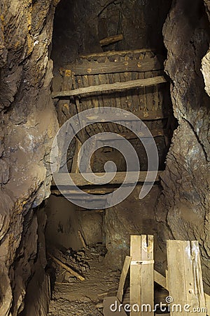 Inside abandoned gold mine Stock Photo