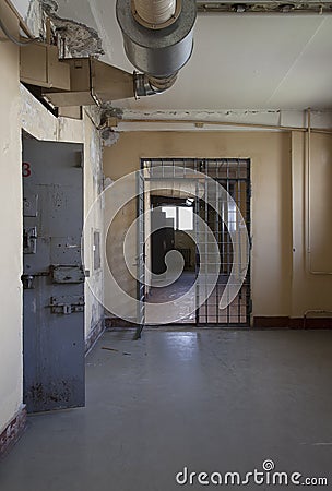 Inside of an abandoned prison Stock Photo