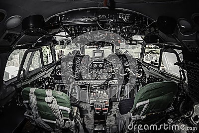 Inside of airplane cockpit Stock Photo